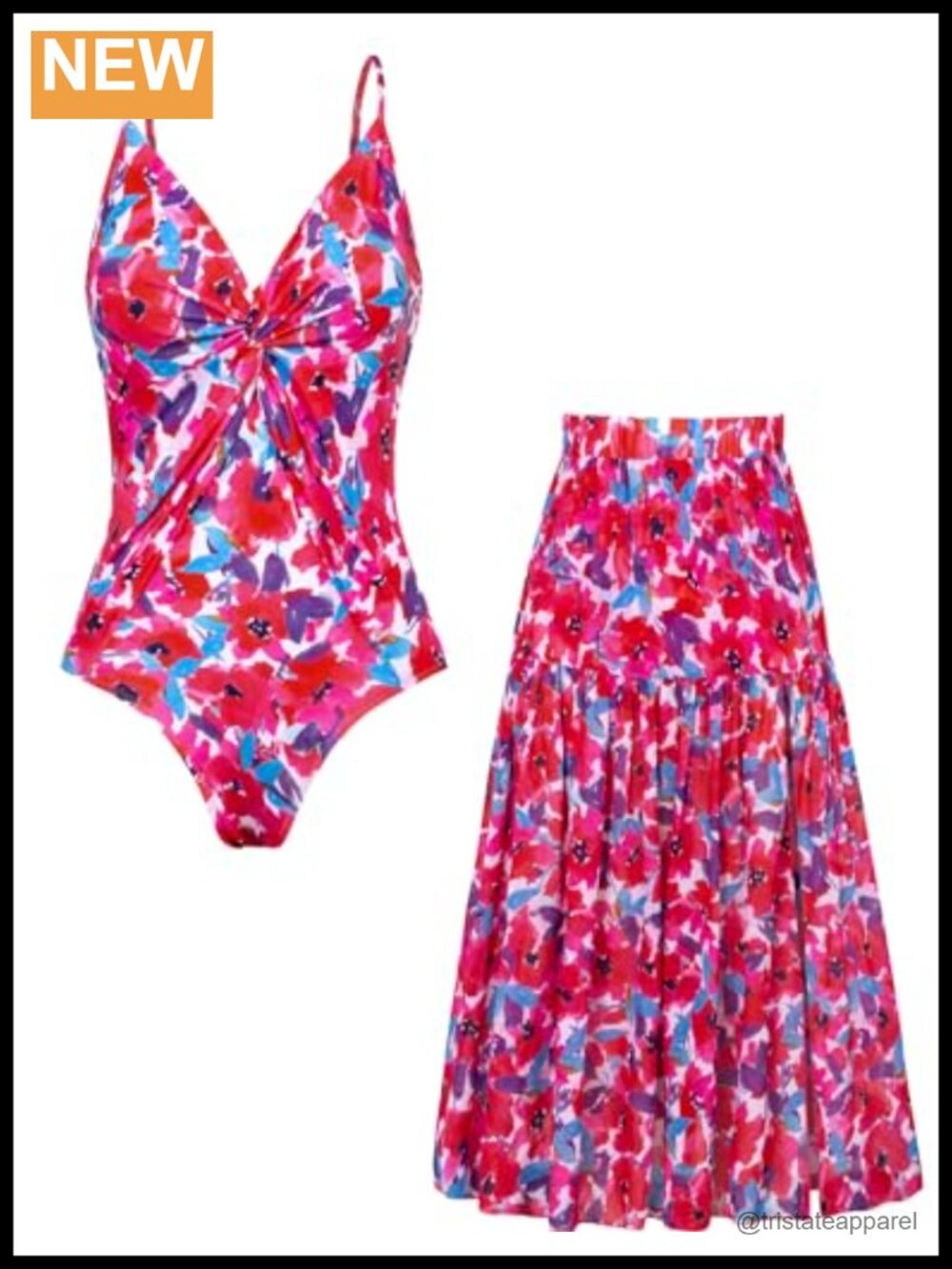 One Piece Swimsuit with Cover Up Skirt Tummy Control V Neck Bathing Suit